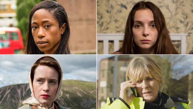 Sol üstten saat yönünde, Nikki Amuka-Bird, Jodie Comer, Sarah Lancashire, Claire Foy.